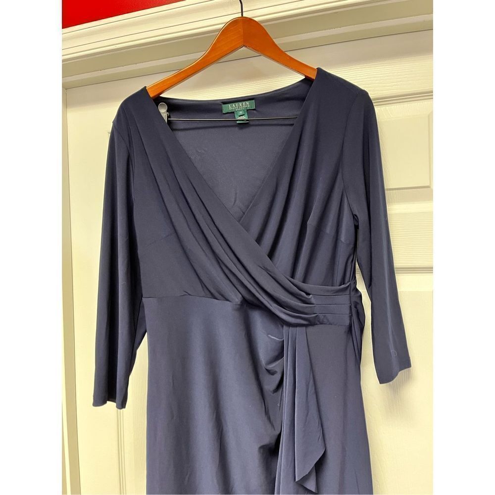 Lauren Ralph Lauren Navy Faux Wrap Long Sleeve Dress sz 16 EUC